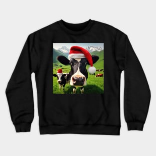 cow in the field wearing santa hat Crewneck Sweatshirt